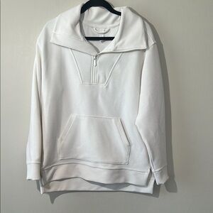 Zella Cozy Ottoman Ribbed Half Zip Pullover Women S Ivory Egret Stretch Layering